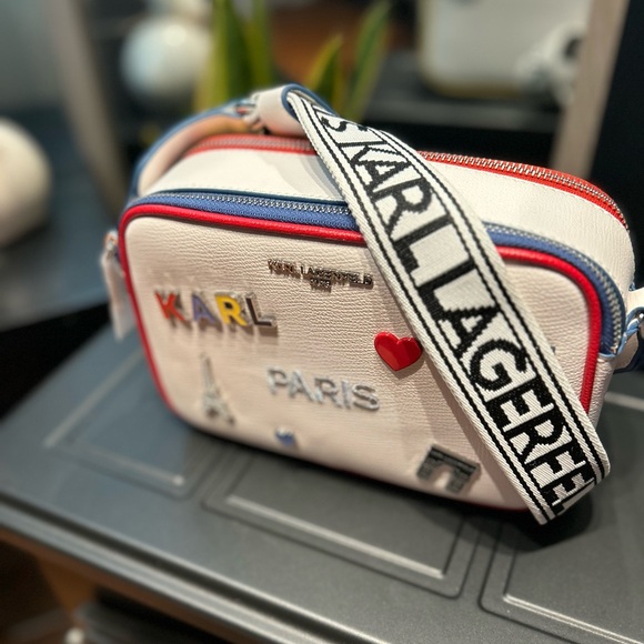 KARL LAGERFELD WOMEN BAGS CROSSBODY MAYBELLE MULTICOLOR (WHITE WITH PINS) - Picture 3 of 7